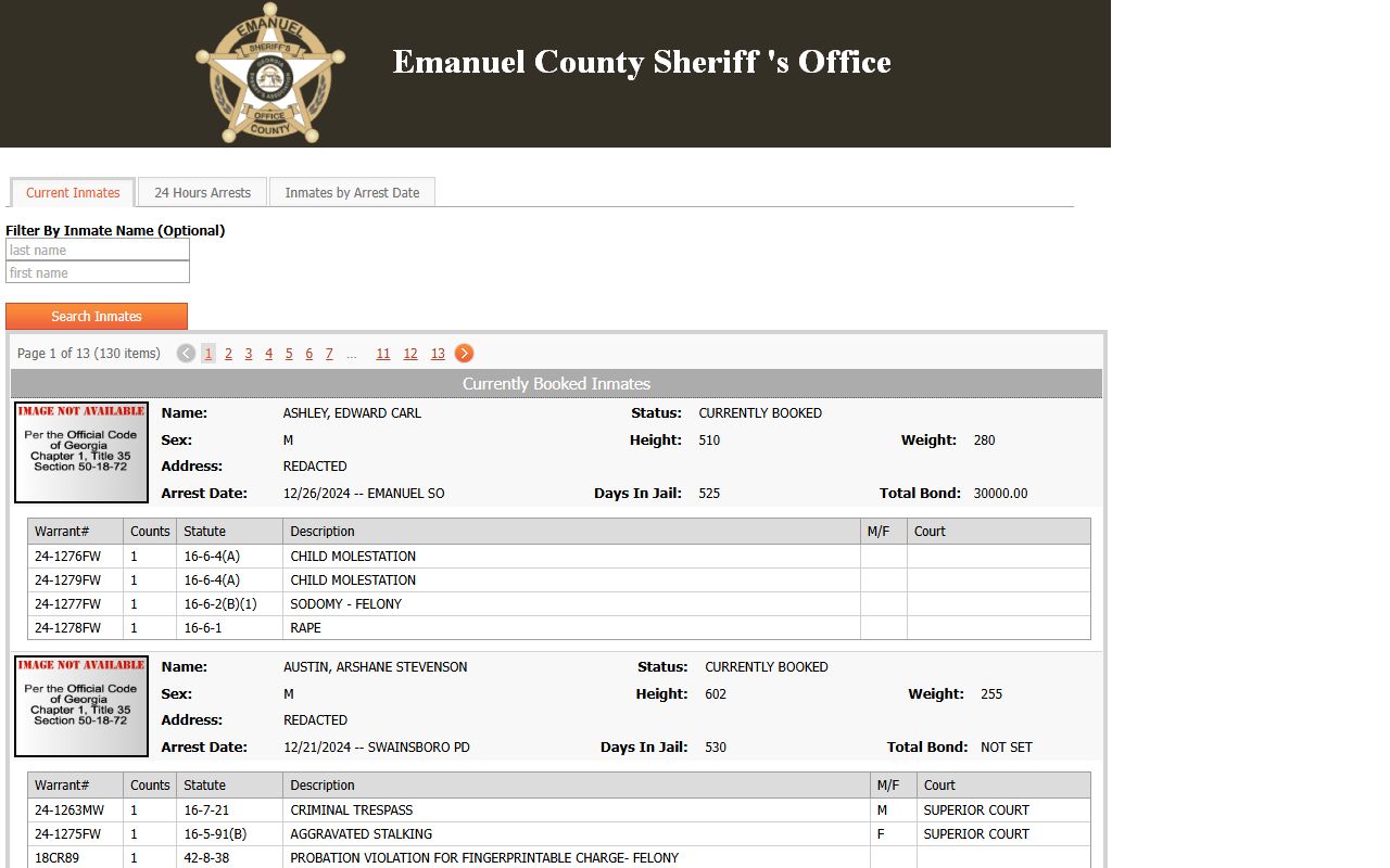 Emanuel County inmate population current roster search