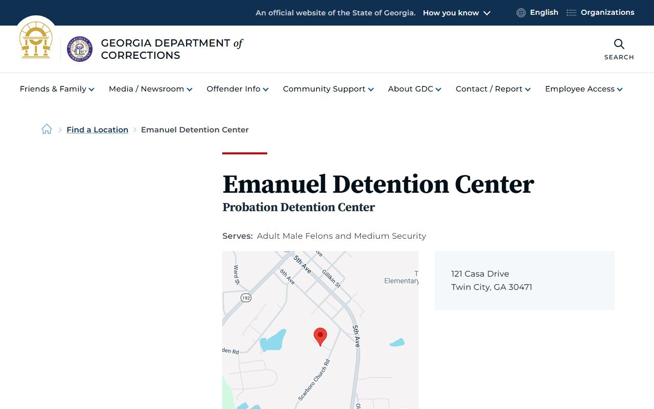 Emanuel Detention Center GDC inmate lookup and facility page