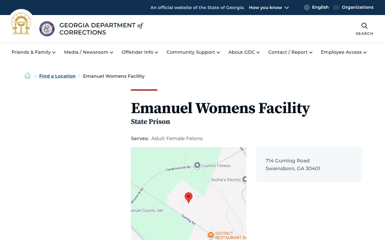 Emanuel Womens Facility GDC inmate custody and facility page
